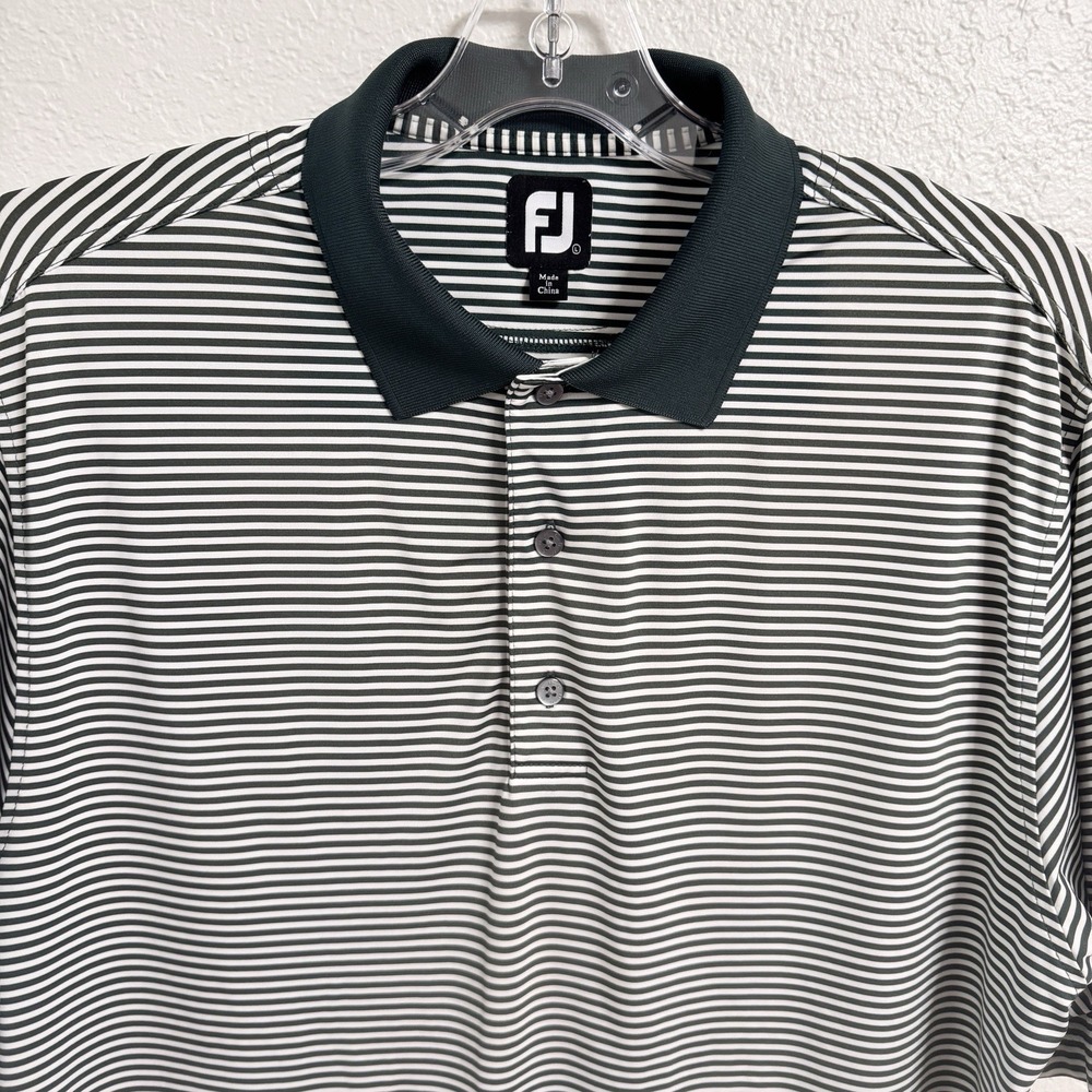 FootJoy Polo Shirt Mens L Green‎ Performance Stripe Golf Stretch